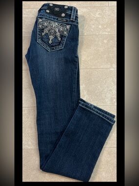Girls Miss Me Skinny  Jeans Size 10  THICK STITCH Embellishment Studded JK90005